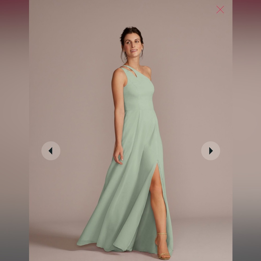 chiffon one-shoulder cutout bridesmaid dress - David’s bridal - dusty sage
